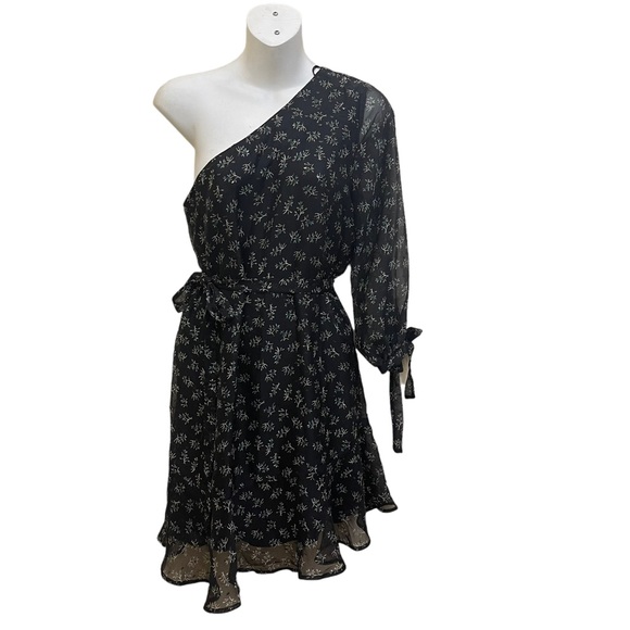 Collective Concept Womens One Shoulder Flora Ruffle Cocktail Dress Black XS - Picture 3 of 13